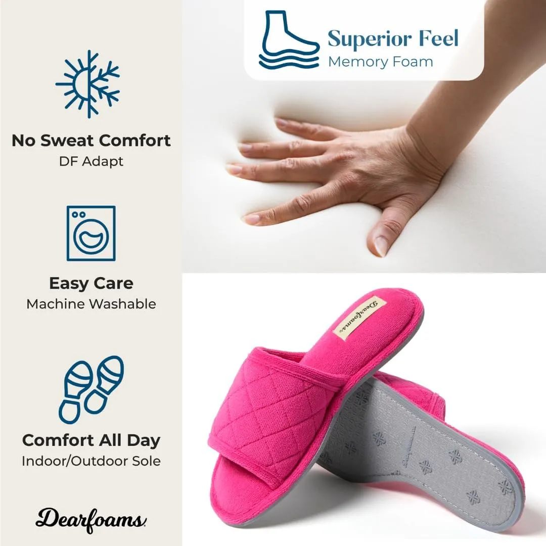 Dearfoams Women's Indoor Fuzzy Memory Foam Cloud Slip On Beatrice House Slide Slipper