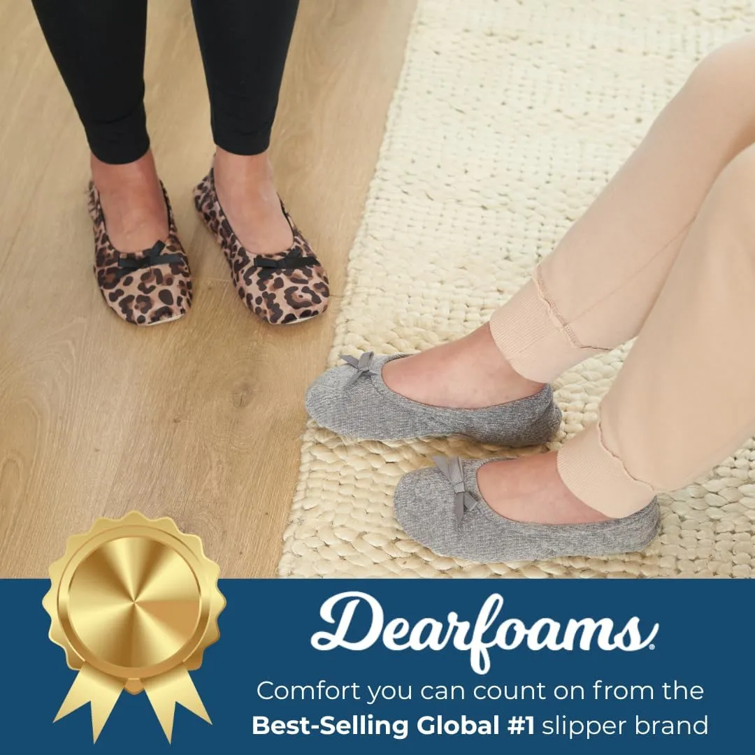 Dearfoams Women's Layla Ballerina Slipper with Memory Foam, Soft Tie Bow and Suede Sole