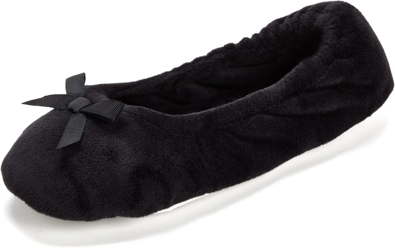 Dearfoams Women's Layla Ballerina Slipper with Memory Foam, Soft Tie Bow and Suede Sole