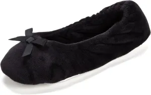 Dearfoams Women's Layla Ballerina Slipper with Memory Foam, Soft Tie Bow and Suede Sole