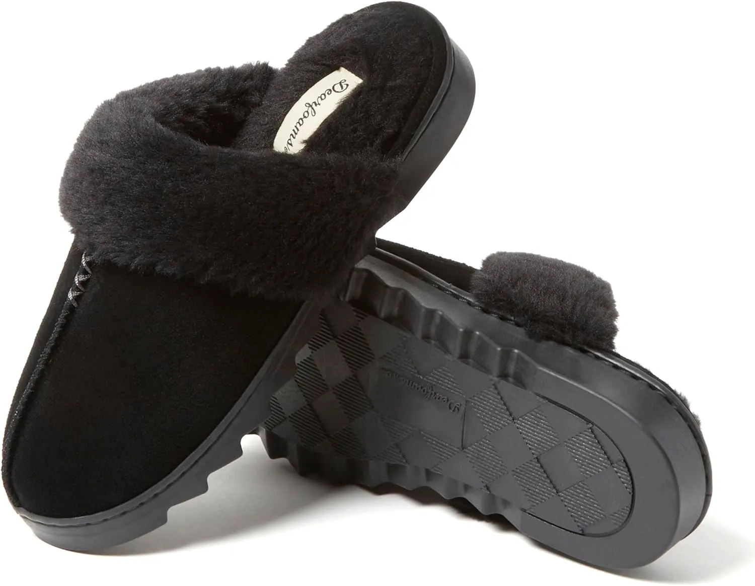 Dearfoams Women's Suede Fuzzy Soft Memory Foam Indoor Outdoor Helena Scuff Slipper