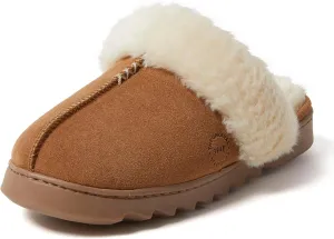 Dearfoams Women's Suede Fuzzy Soft Memory Foam Indoor Outdoor Helena Scuff Slipper