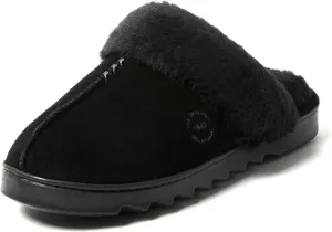Dearfoams Women's Suede Fuzzy Soft Memory Foam Indoor Outdoor Helena Scuff Slipper