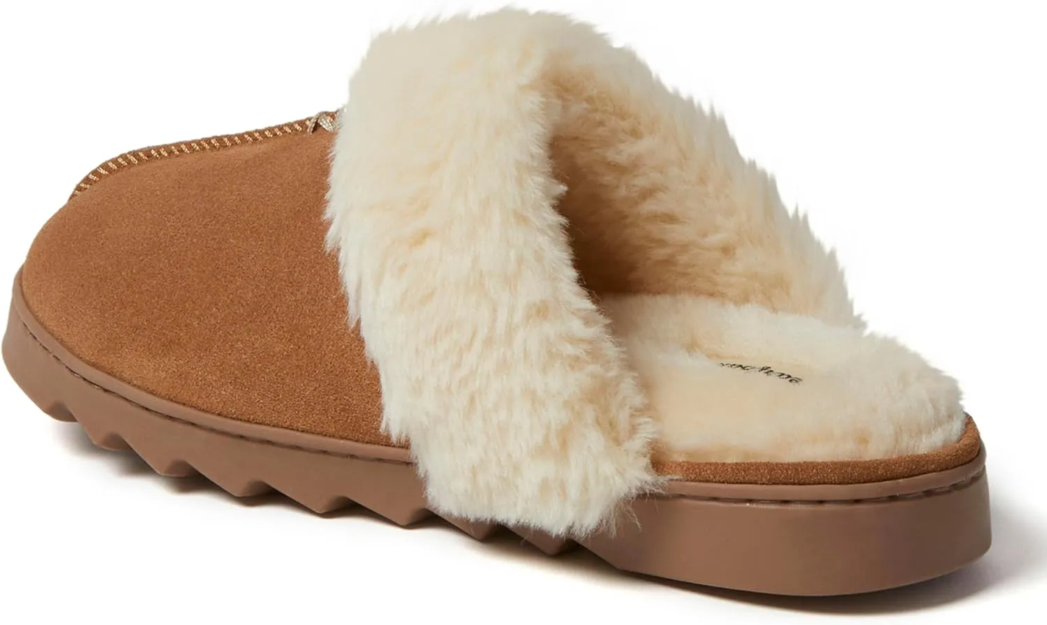 Dearfoams Women's Suede Fuzzy Soft Memory Foam Indoor Outdoor Helena Scuff Slipper