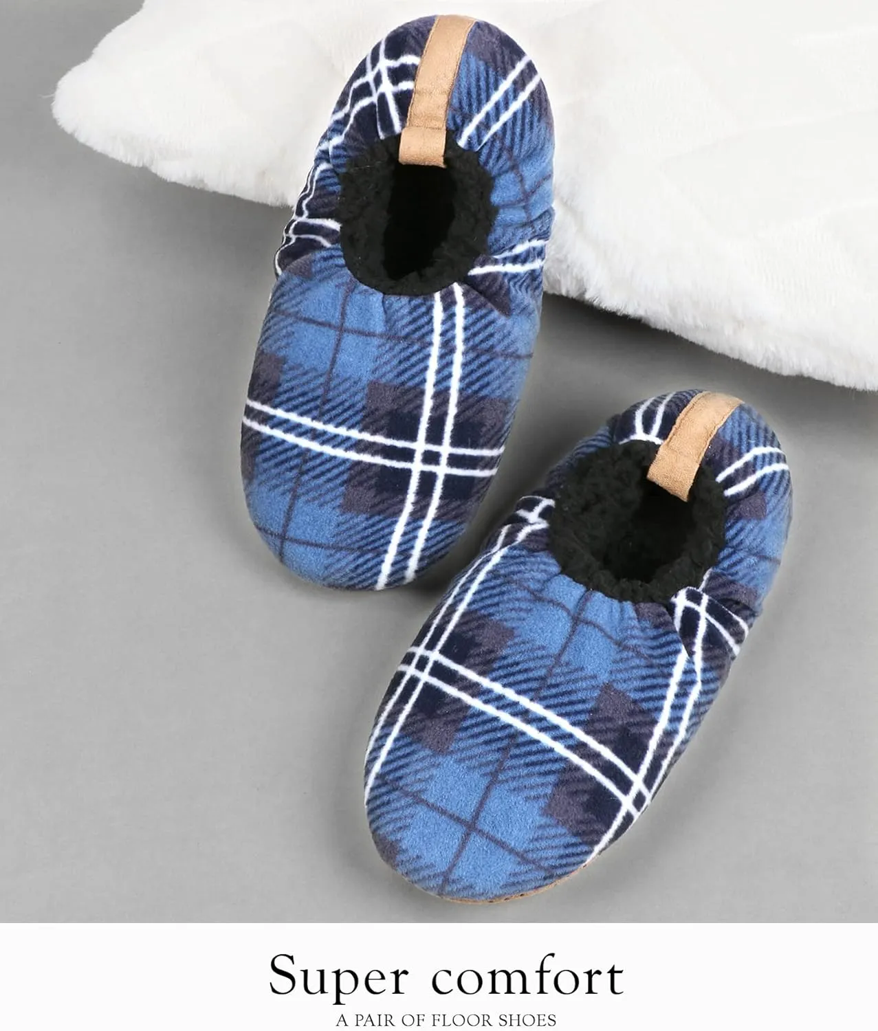 DICUIRD Mens Soft Soles Slipper Socks With Grippers, Cozy&Warm Sherpa Lining Slippers With Non Skid Bottoms, Fuzzy House Slippers