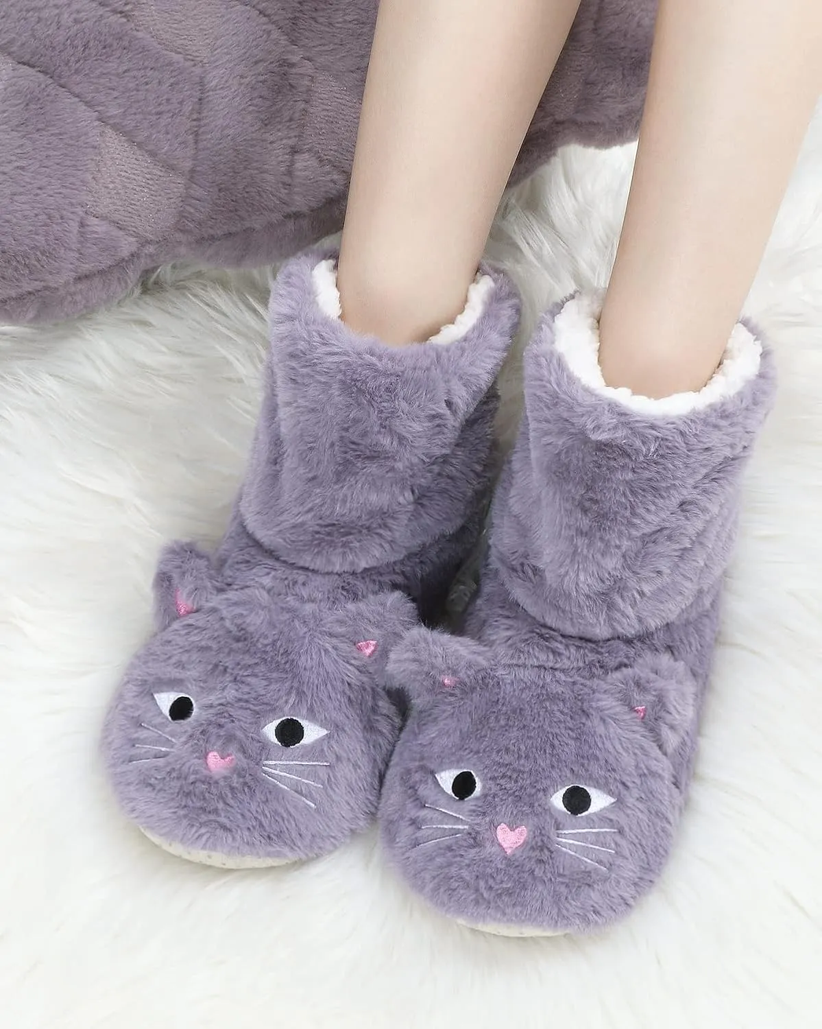 DICUIRD Slipper Socks for Women, Cozy Cute Animal House Indoor Socks with Soft Soles,Warm Fuzzy Sherpa Lined Booties Slippers with Non Slip Bottom,Womens Winter Christmas Gifts