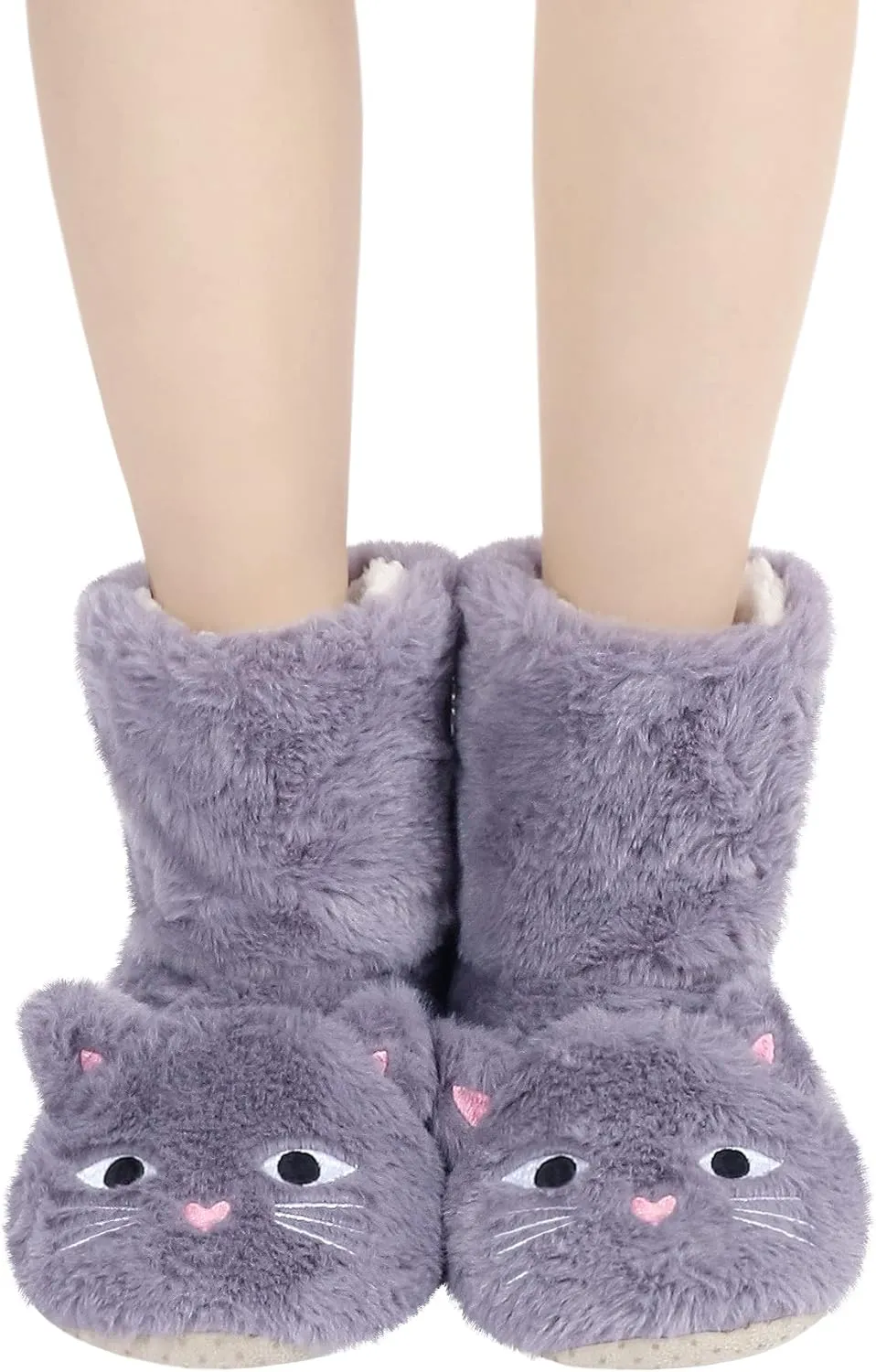 DICUIRD Slipper Socks for Women, Cozy Cute Animal House Indoor Socks with Soft Soles,Warm Fuzzy Sherpa Lined Booties Slippers with Non Slip Bottom,Womens Winter Christmas Gifts