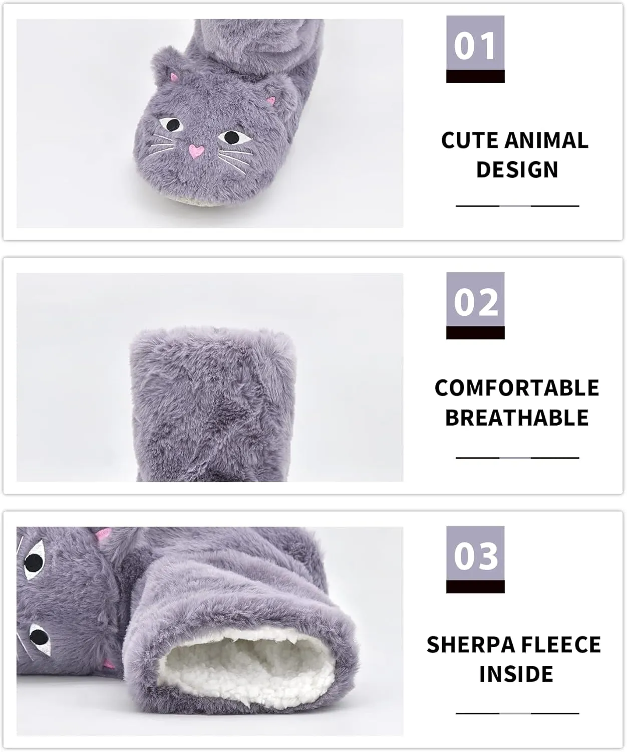 DICUIRD Slipper Socks for Women, Cozy Cute Animal House Indoor Socks with Soft Soles,Warm Fuzzy Sherpa Lined Booties Slippers with Non Slip Bottom,Womens Winter Christmas Gifts