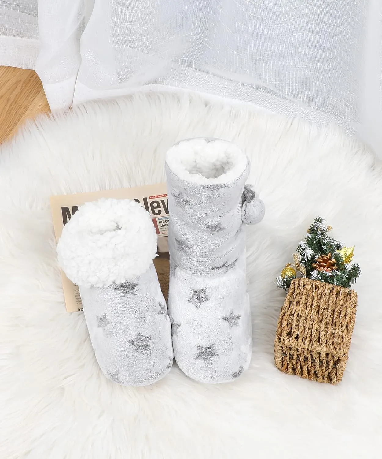 DICUIRD Womens Cozy&Warm Slipper Socks with Grippers-House Socks