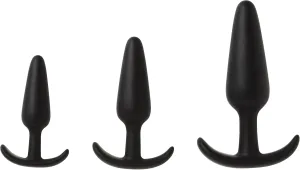 Doc Johnson Mood - Naughty 1 Trainer Set - Small, Medium, Large - Silicone Butt Plugs with Tapered Base for Comfort Between The Cheeks - Black