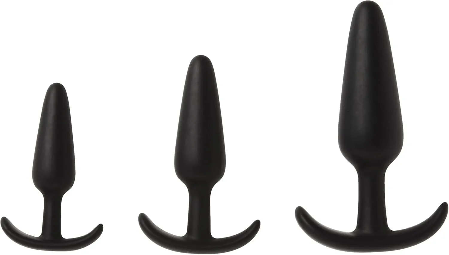 Doc Johnson Mood - Naughty 1 Trainer Set - Small, Medium, Large - Silicone Butt Plugs with Tapered Base for Comfort Between The Cheeks - Black
