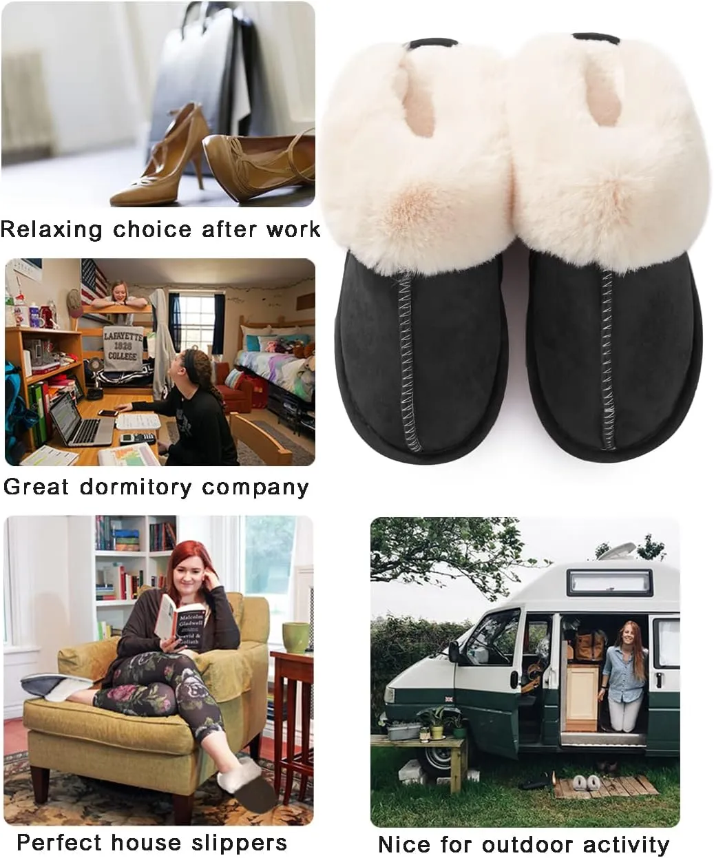 Donpapa Womens Slipper with Memory Foam Fluffy Soft Warm Slip On House Slippers Anti-Skid Cozy Plush for Indoor Outdoor