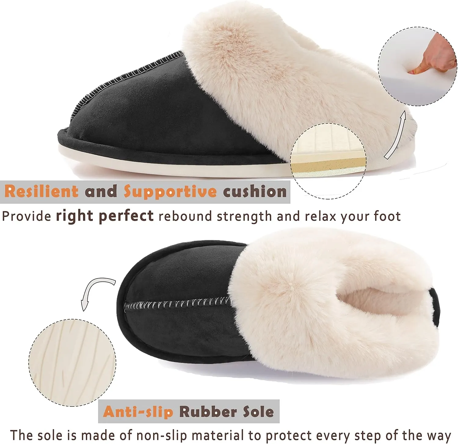 Donpapa Womens Slipper with Memory Foam Fluffy Soft Warm Slip On House Slippers Anti-Skid Cozy Plush for Indoor Outdoor