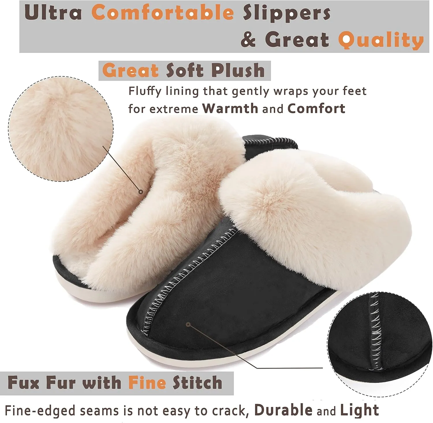 Donpapa Womens Slipper with Memory Foam Fluffy Soft Warm Slip On House Slippers Anti-Skid Cozy Plush for Indoor Outdoor
