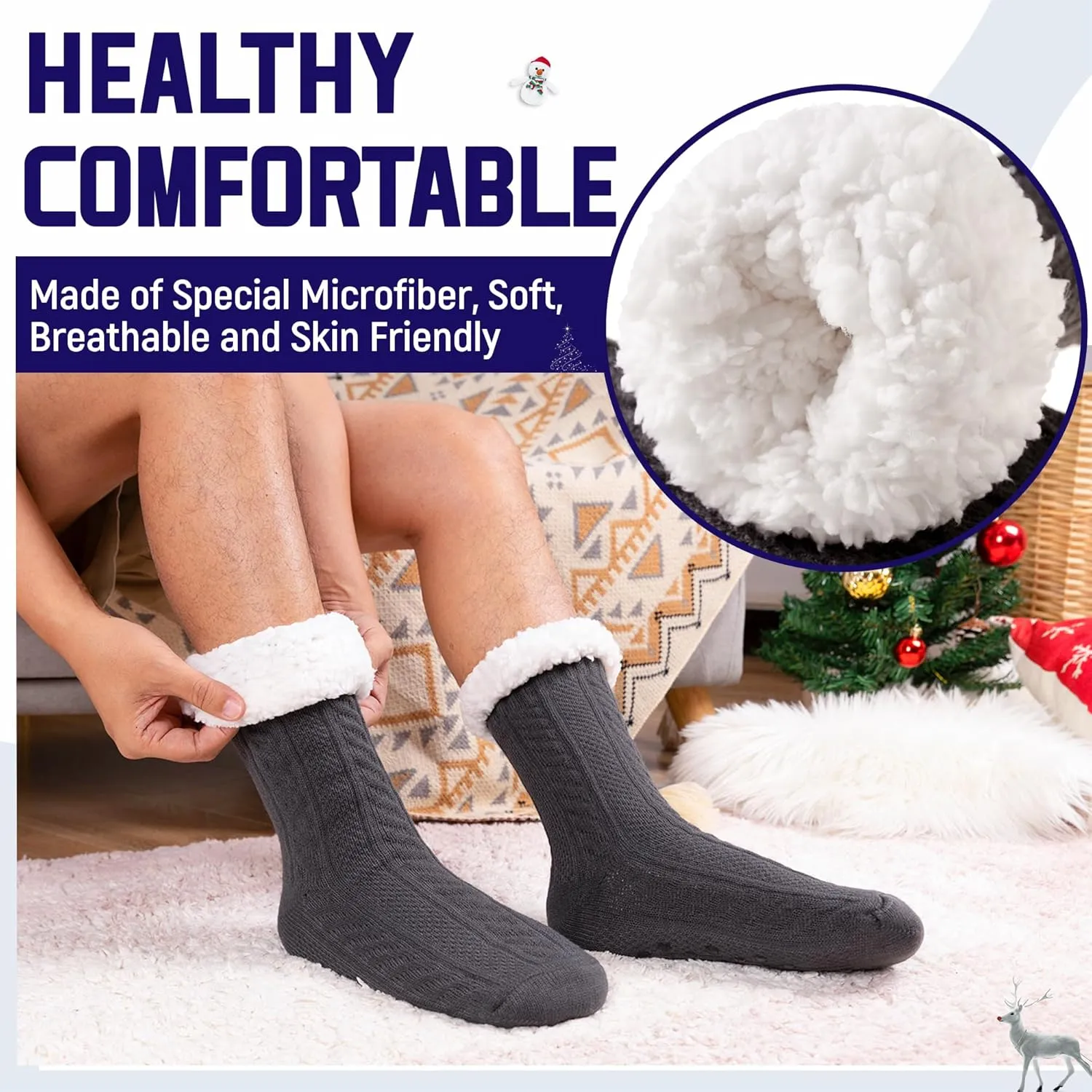 DoSmart Mens Fuzzy Slipper Socks Fleece Cozy Winter Warm Non Slip Socks Soft Fluffy Indoor Christmas Grips Socks