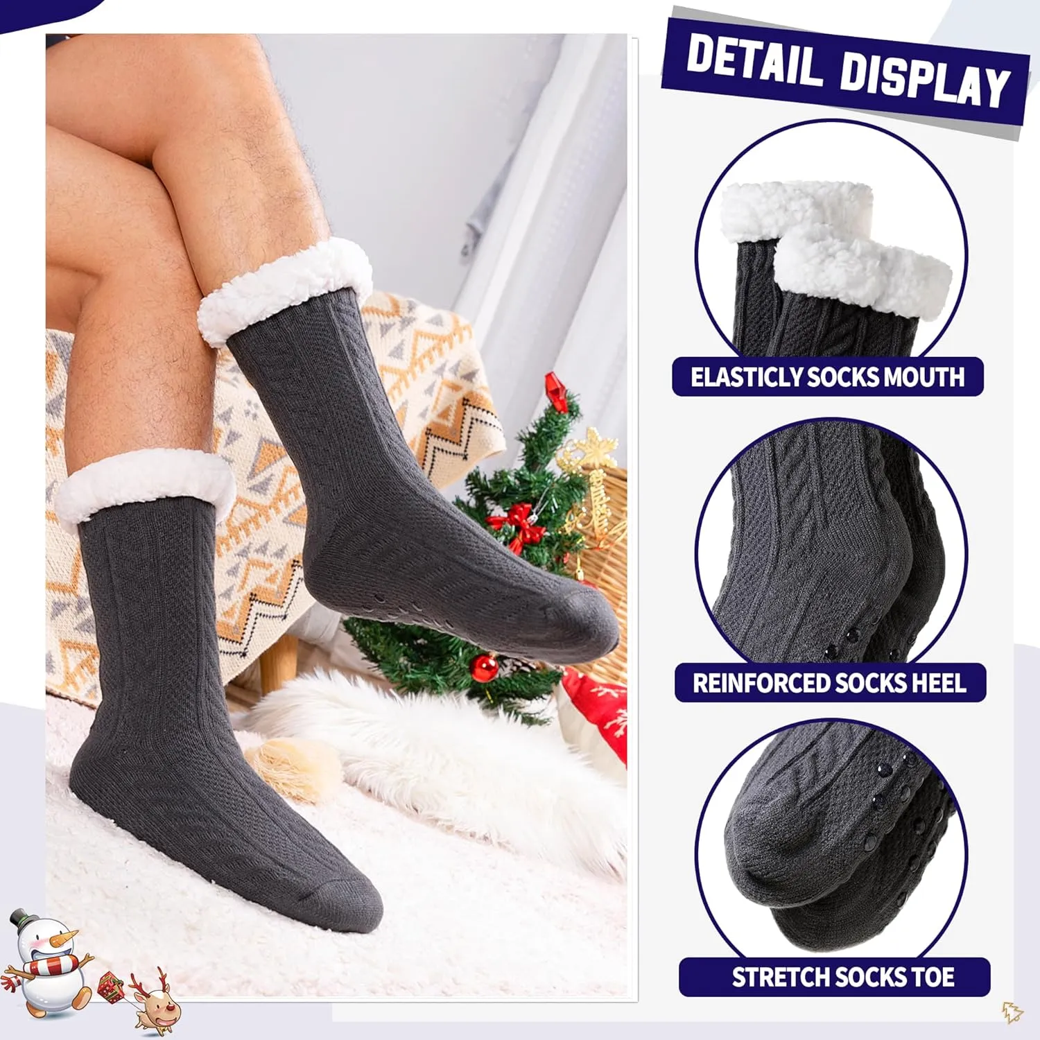 DoSmart Mens Fuzzy Slipper Socks Fleece Cozy Winter Warm Non Slip Socks Soft Fluffy Indoor Christmas Grips Socks