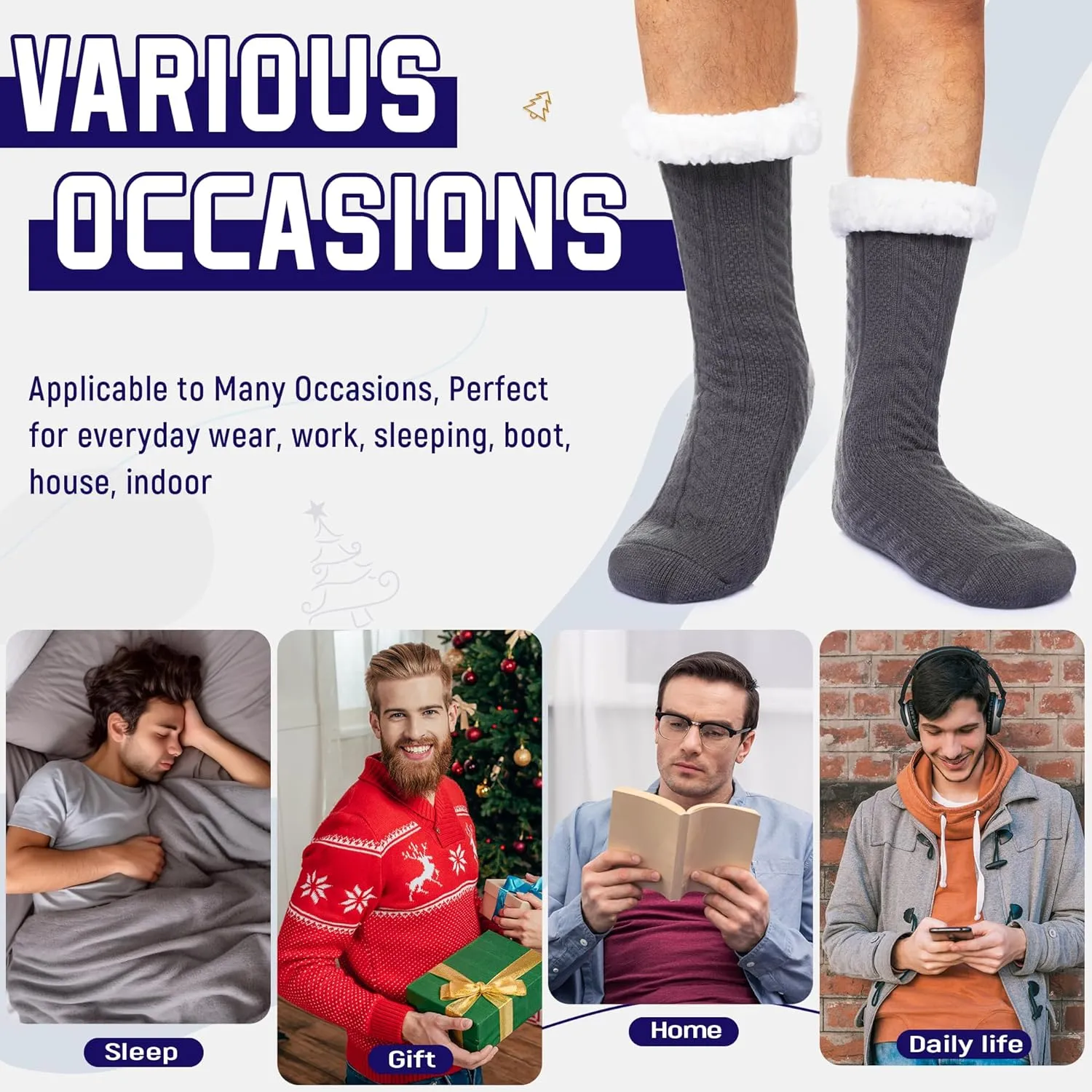 DoSmart Mens Fuzzy Slipper Socks Fleece Cozy Winter Warm Non Slip Socks Soft Fluffy Indoor Christmas Grips Socks