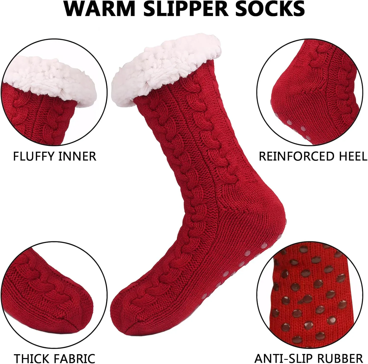 DRASEX Men‘s Fuzzy Slipper Socks Winter Cozy Fluffy Cabin Warm Soft Fleece Lining Thick Comfy Knit Non Slip Christmas Home Socks