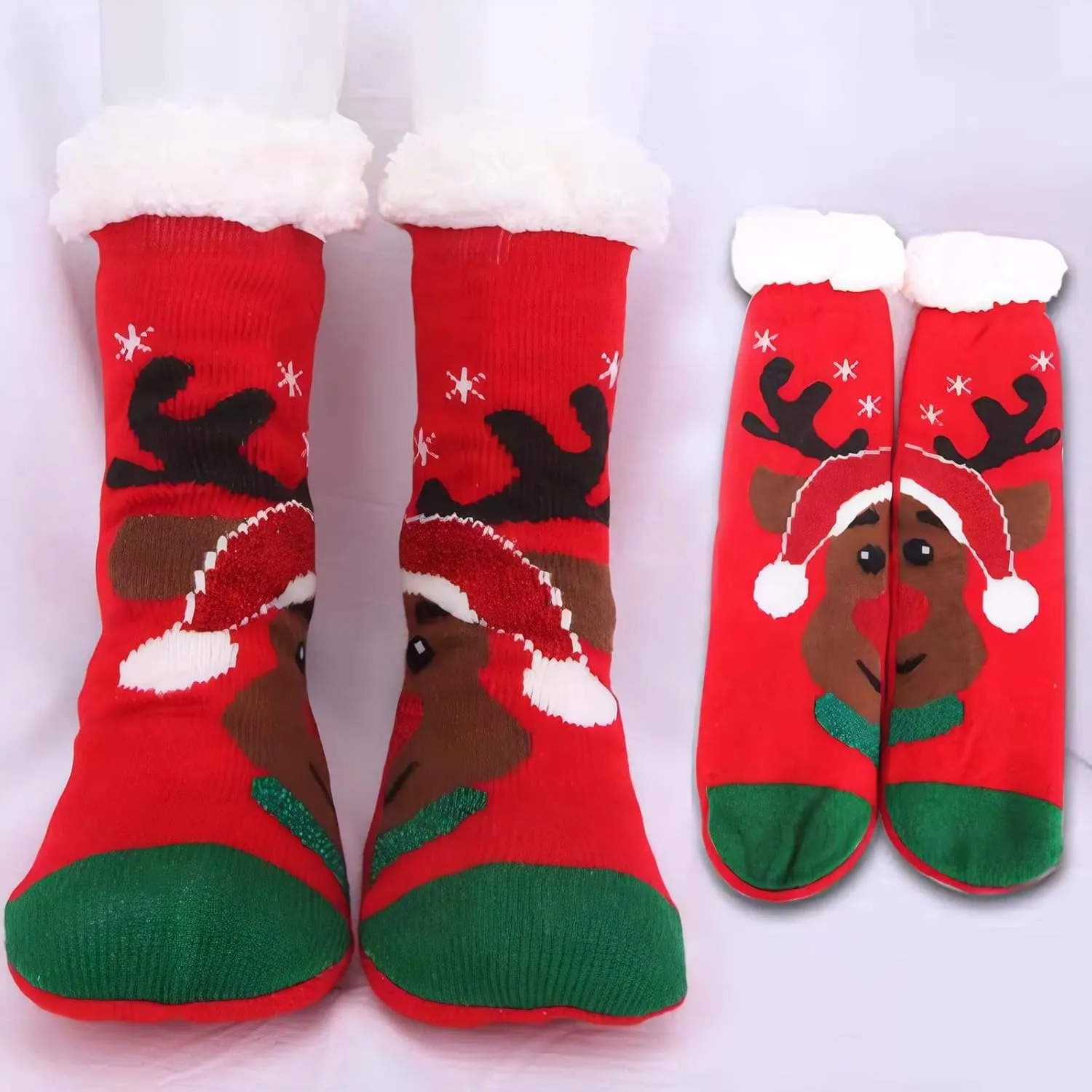 DRASEX Men‘s Fuzzy Slipper Socks Winter Cozy Fluffy Cabin Warm Soft Fleece Lining Thick Comfy Knit Non Slip Christmas Home Socks