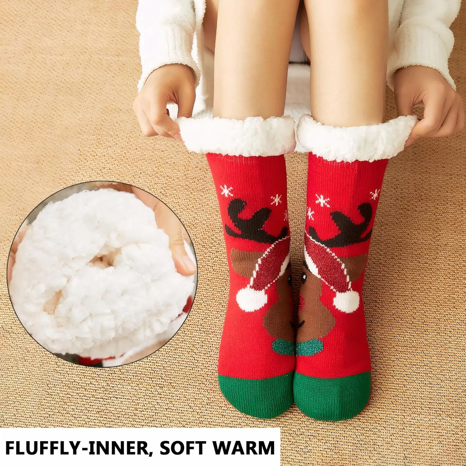 DRASEX Men‘s Fuzzy Slipper Socks Winter Cozy Fluffy Cabin Warm Soft Fleece Lining Thick Comfy Knit Non Slip Christmas Home Socks