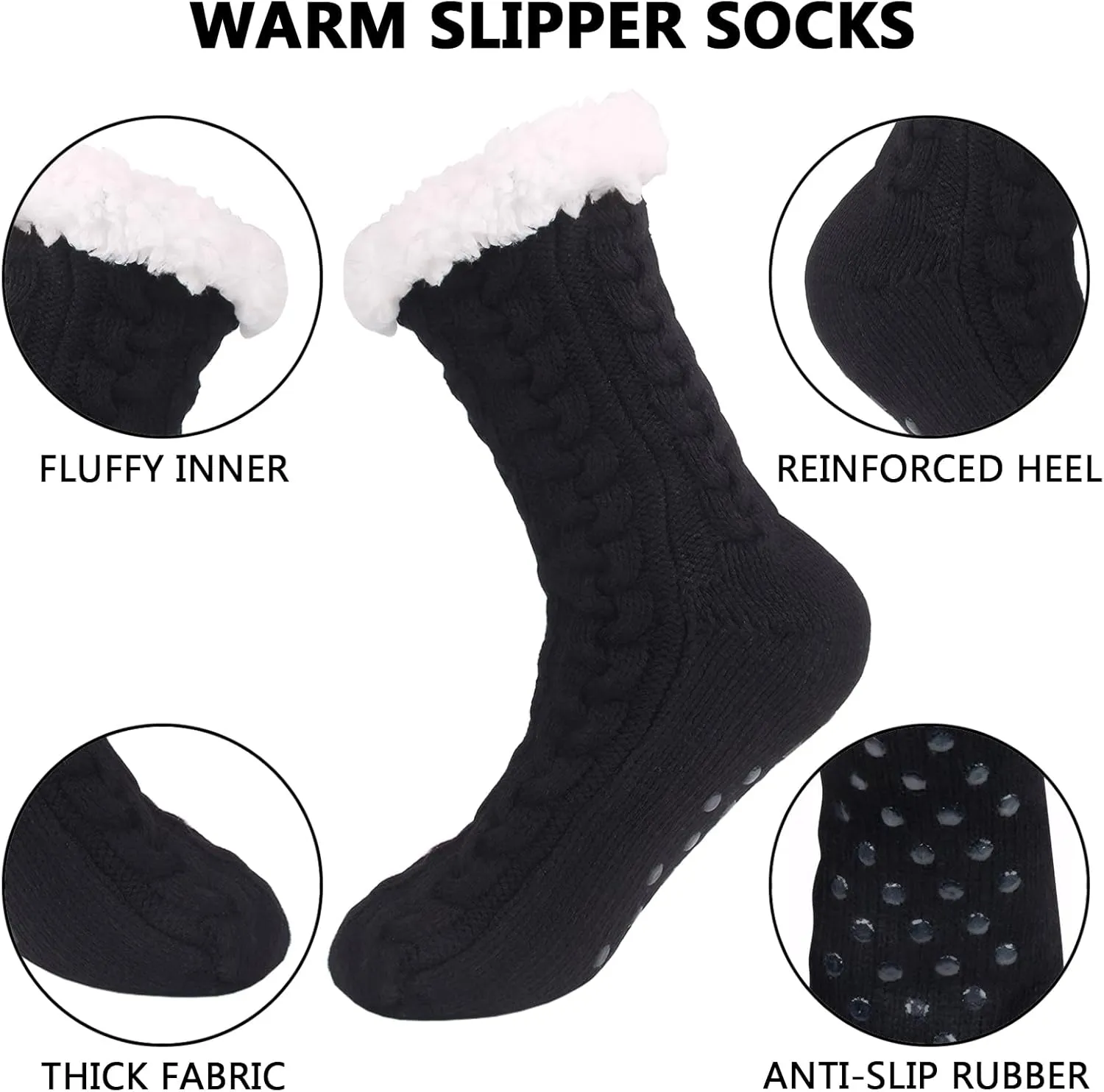 DRASEX Men‘s Fuzzy Slipper Socks Winter Cozy Fluffy Cabin Warm Soft Fleece Lining Thick Comfy Knit Non Slip Christmas Home Socks