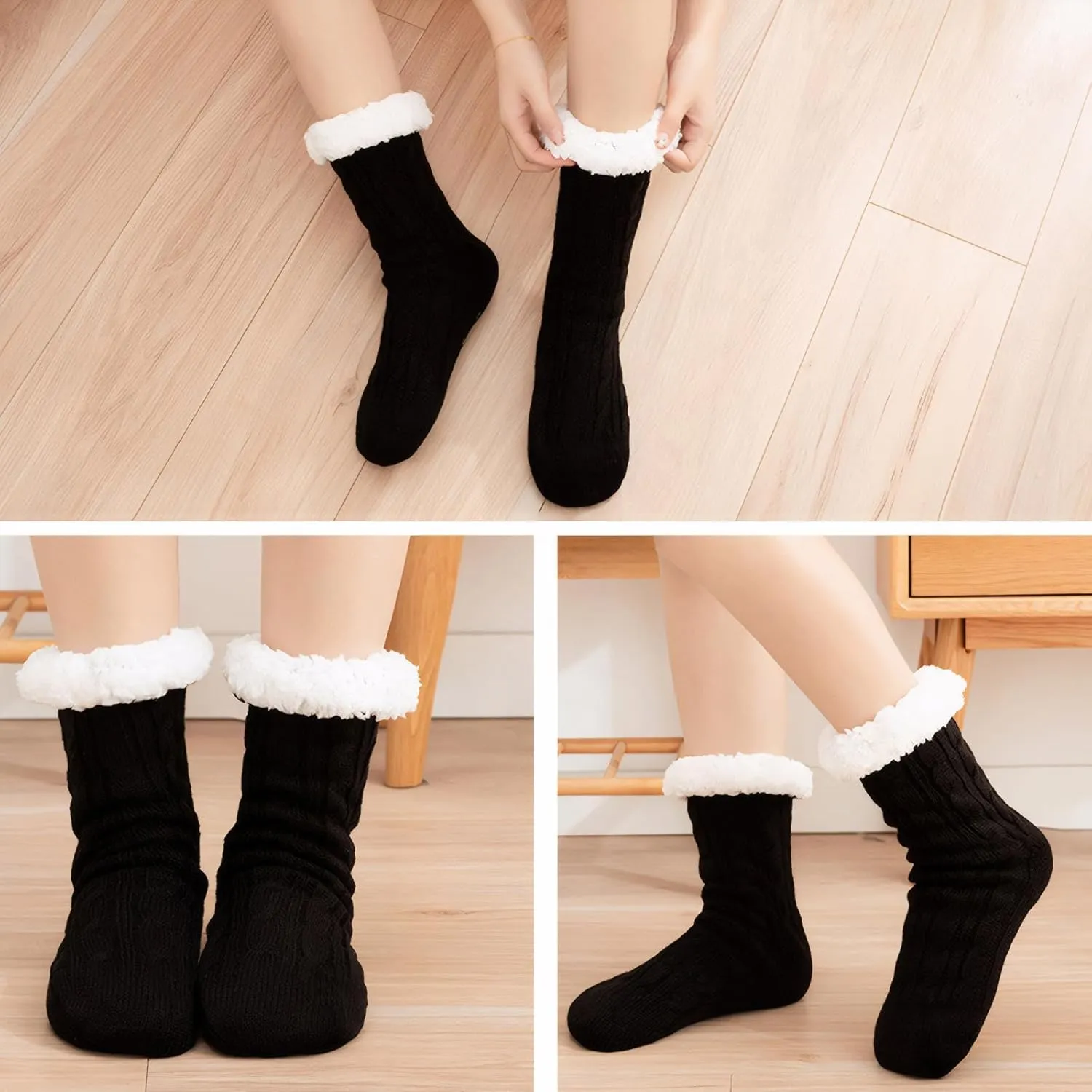 DRASEX Men‘s Fuzzy Slipper Socks Winter Cozy Fluffy Cabin Warm Soft Fleece Lining Thick Comfy Knit Non Slip Christmas Home Socks