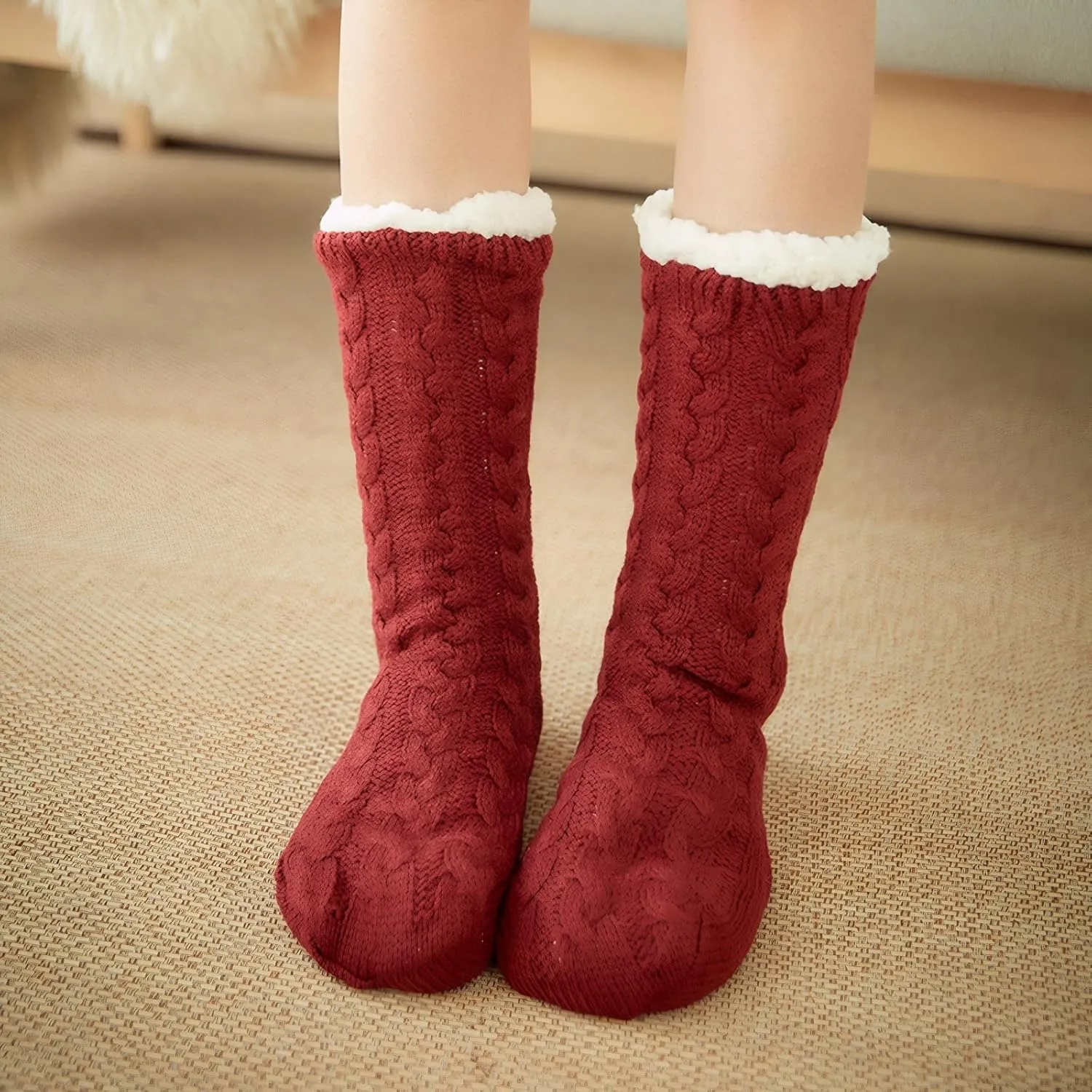 DRASEX Men‘s Fuzzy Slipper Socks Winter Cozy Fluffy Cabin Warm Soft Fleece Lining Thick Comfy Knit Non Slip Christmas Home Socks