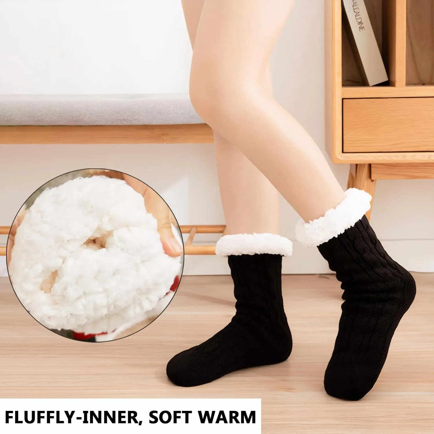 DRASEX Men‘s Fuzzy Slipper Socks Winter Cozy Fluffy Cabin Warm Soft Fleece Lining Thick Comfy Knit Non Slip Christmas Home Socks