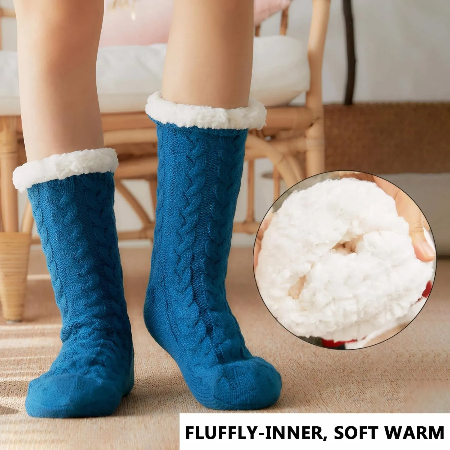 DRASEX Men‘s Fuzzy Slipper Socks Winter Cozy Fluffy Cabin Warm Soft Fleece Lining Thick Comfy Knit Non Slip Christmas Home Socks