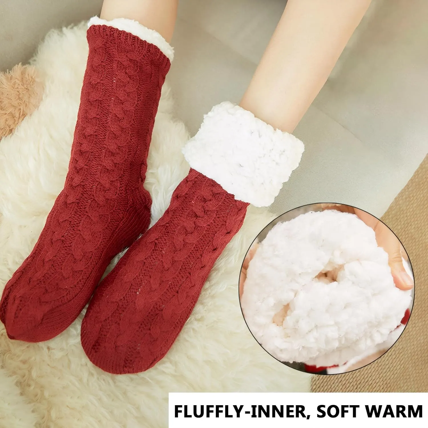 DRASEX Men‘s Fuzzy Slipper Socks Winter Cozy Fluffy Cabin Warm Soft Fleece Lining Thick Comfy Knit Non Slip Christmas Home Socks
