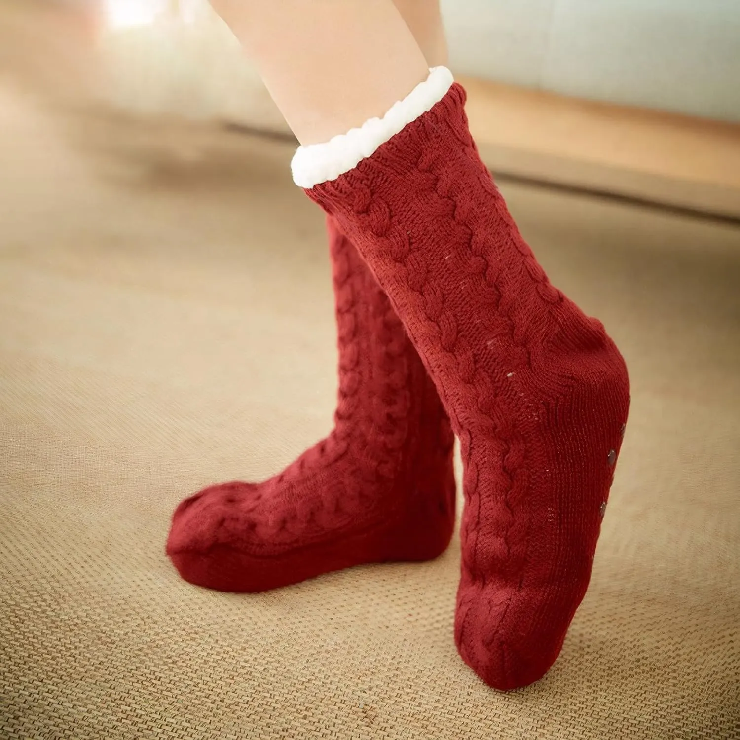 DRASEX Men‘s Fuzzy Slipper Socks Winter Cozy Fluffy Cabin Warm Soft Fleece Lining Thick Comfy Knit Non Slip Christmas Home Socks