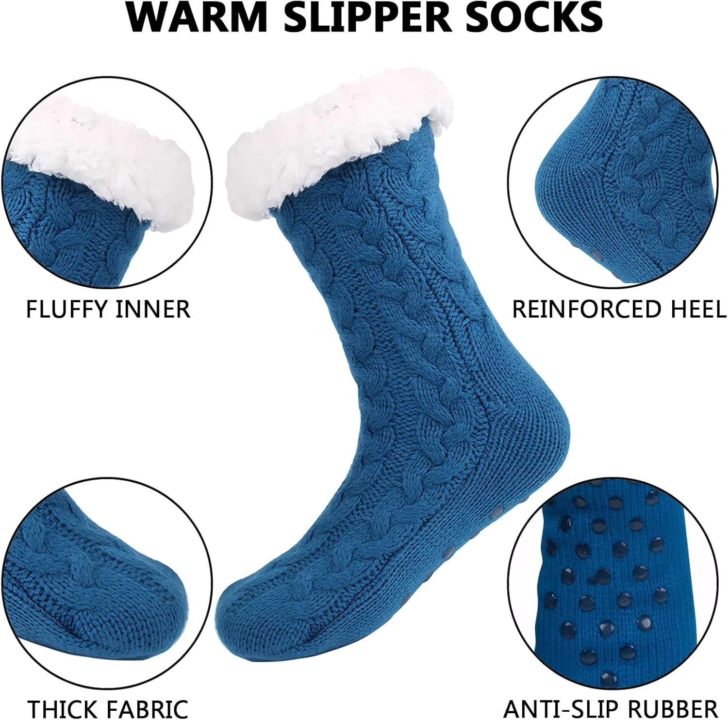 DRASEX Men‘s Fuzzy Slipper Socks Winter Cozy Fluffy Cabin Warm Soft Fleece Lining Thick Comfy Knit Non Slip Christmas Home Socks