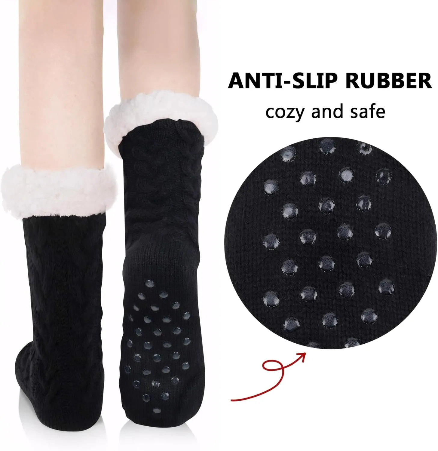 DRASEX Men‘s Fuzzy Slipper Socks Winter Cozy Fluffy Cabin Warm Soft Fleece Lining Thick Comfy Knit Non Slip Christmas Home Socks