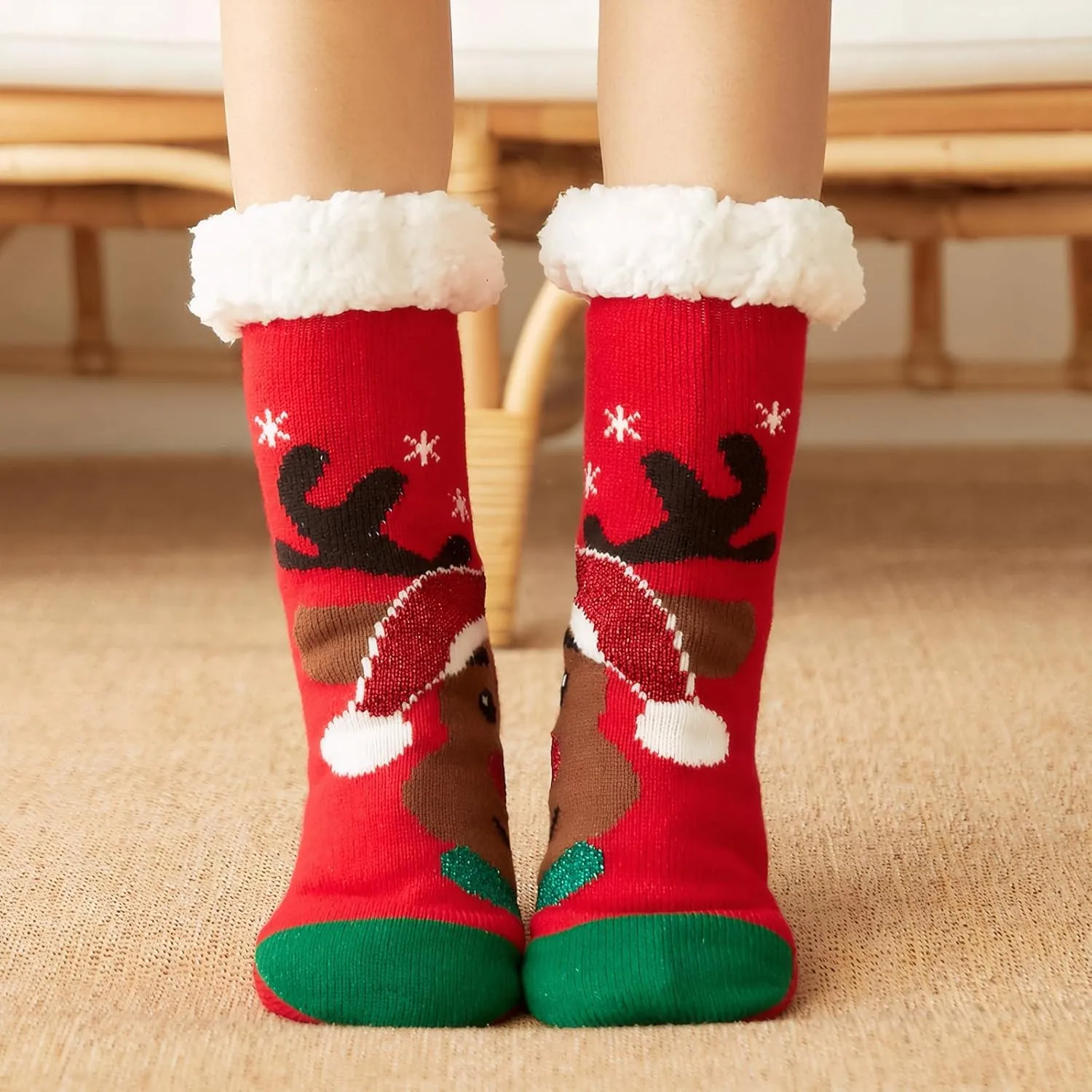 DRASEX Men‘s Fuzzy Slipper Socks Winter Cozy Fluffy Cabin Warm Soft Fleece Lining Thick Comfy Knit Non Slip Christmas Home Socks