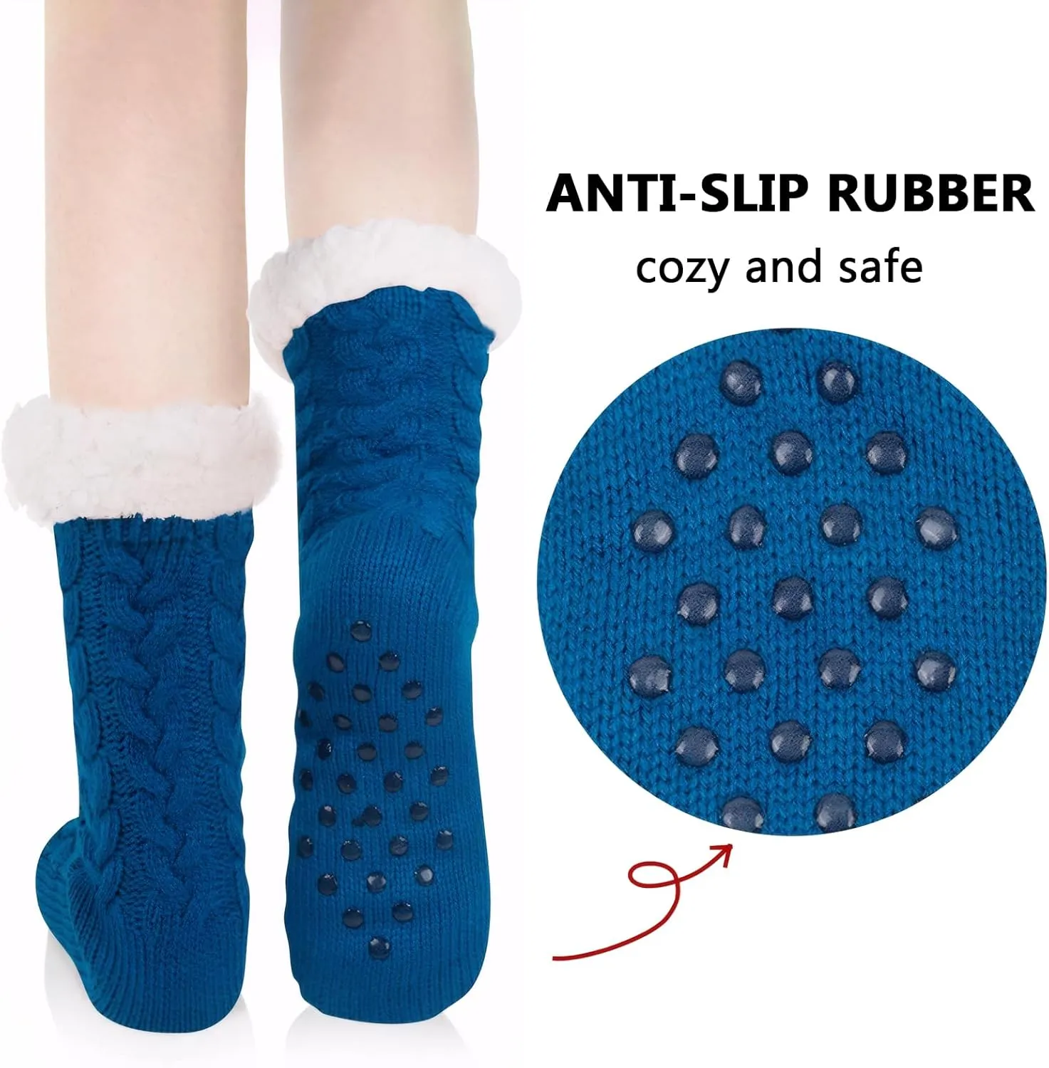 DRASEX Men‘s Fuzzy Slipper Socks Winter Cozy Fluffy Cabin Warm Soft Fleece Lining Thick Comfy Knit Non Slip Christmas Home Socks