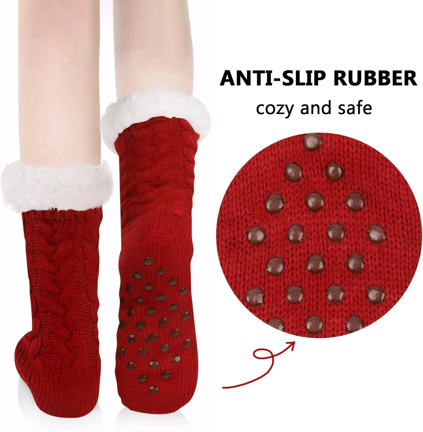 DRASEX Men‘s Fuzzy Slipper Socks Winter Cozy Fluffy Cabin Warm Soft Fleece Lining Thick Comfy Knit Non Slip Christmas Home Socks