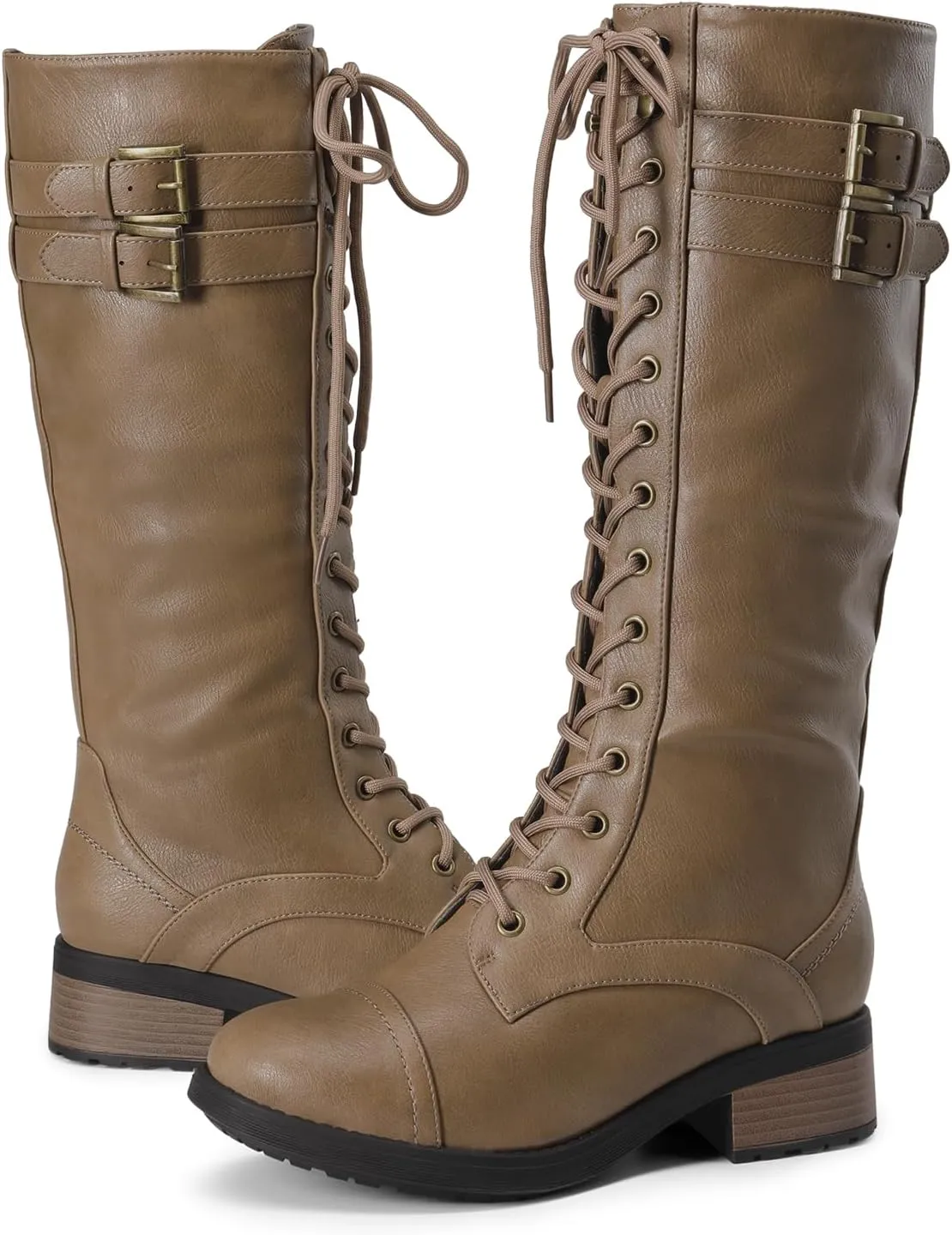 DREAM PAIRS Women's Pu Knee High Riding Combat Boots