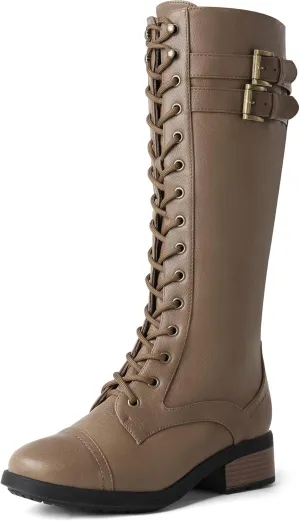 DREAM PAIRS Women's Pu Knee High Riding Combat Boots