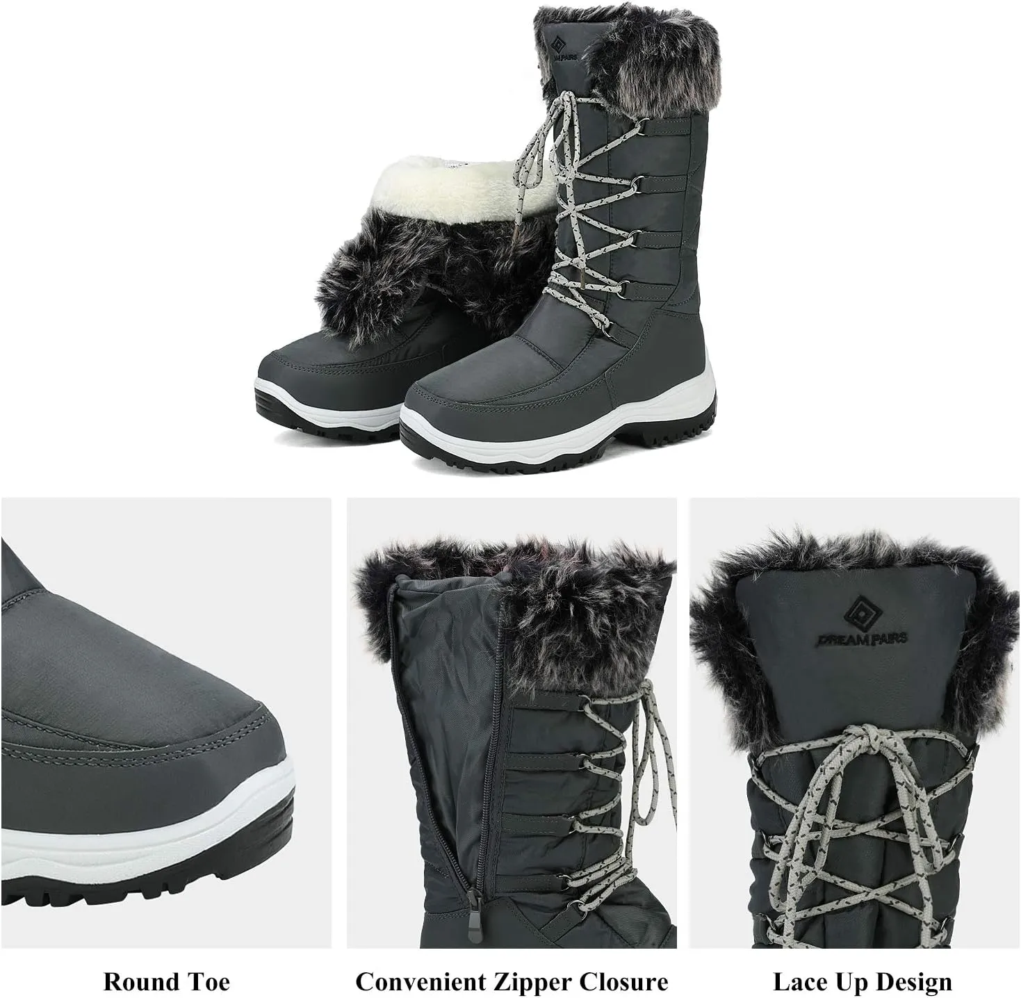 DREAM PAIRS Women's Warm Faux Fur Lined Mid-Calf Winter Snow Boots