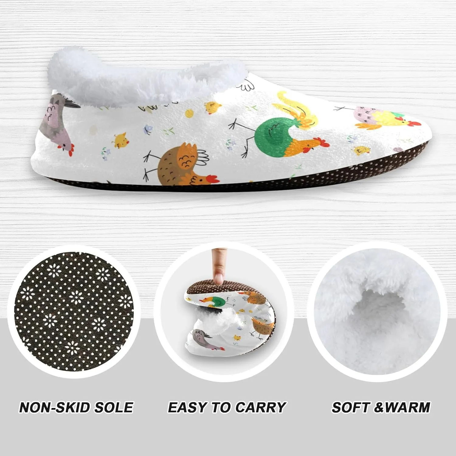 Dussdil Chicken Farm Hen Rooster Home Winter Slippers Spa Travel House Slipper Soft Memory Foam Slipper Non Slip for Women Men Hotel Bedroom Shoes Slippers M