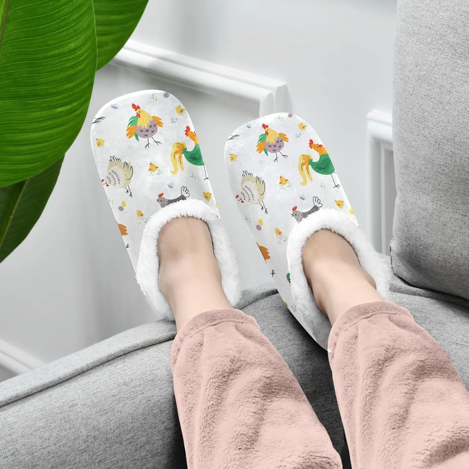 Dussdil Chicken Farm Hen Rooster Home Winter Slippers Spa Travel House Slipper Soft Memory Foam Slipper Non Slip for Women Men Hotel Bedroom Shoes Slippers M
