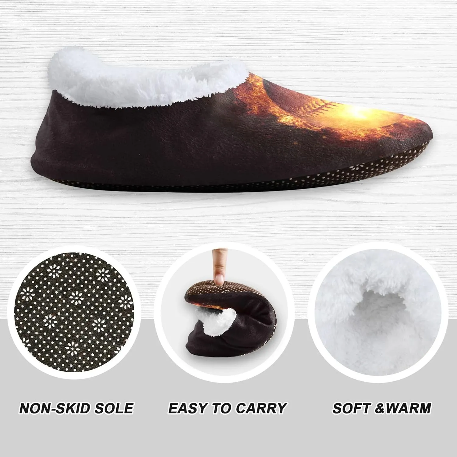 Dussdil Flying Flames Baseball Home Winter Slippers Spa Travel House Slipper Soft Memory Foam Slipper Non Slip for Women Men Hotel Bedroom Shoes Slippers M