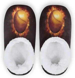 Dussdil Flying Flames Baseball Home Winter Slippers Spa Travel House Slipper Soft Memory Foam Slipper Non Slip for Women Men Hotel Bedroom Shoes Slippers M