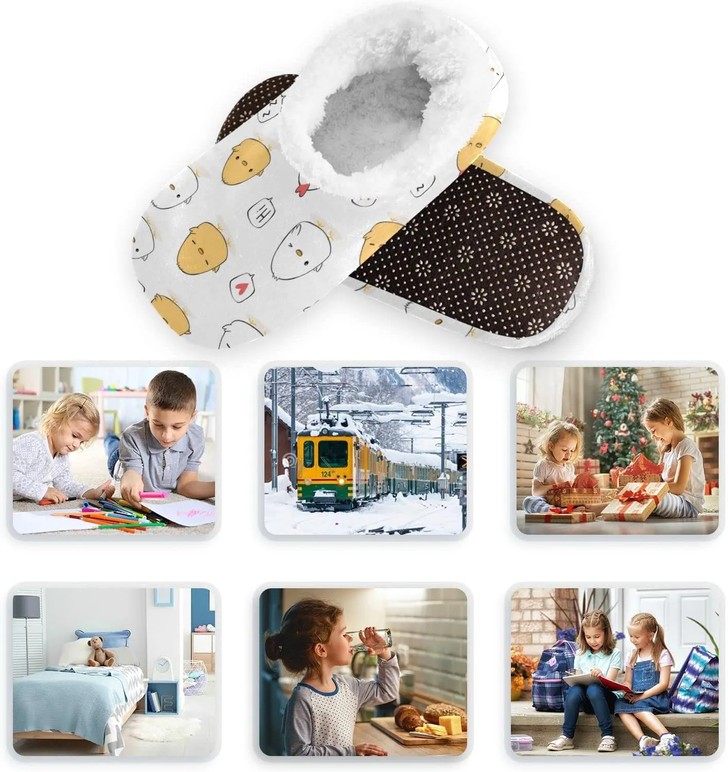 Dussdil Kid's Boy's Girl's Winter Slippers Spa Travel House Slipper Shoes Warm Soft Memory Foam Slipper Non Slip for Guest Home Living Room Bedroom Slippers
