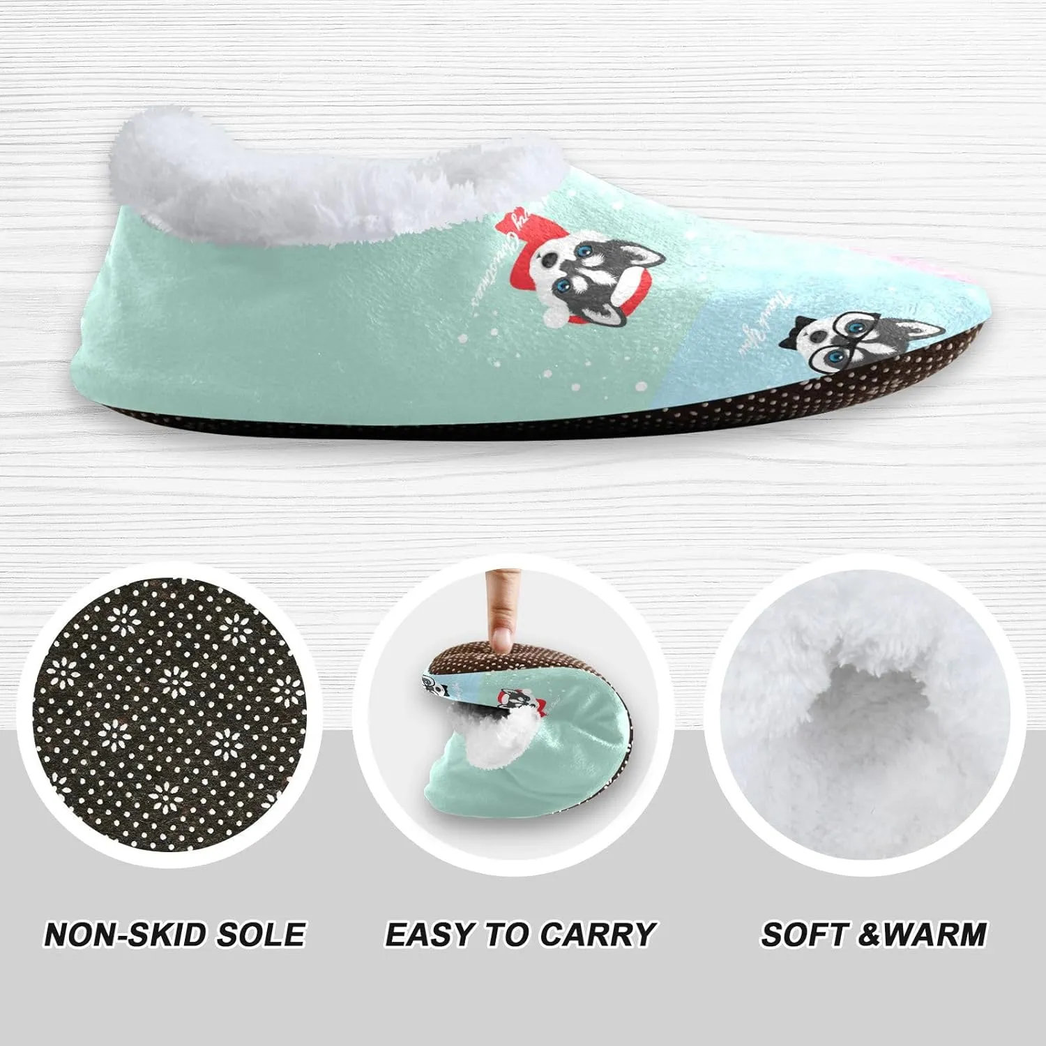 Dussdil Siberian Husky Puppy Home Winter Slippers Stars Hearts Spa Travel House Slipper Soft Memory Foam Slipper Non Slip for Women Men Hotel Bedroom Shoes Slippers M