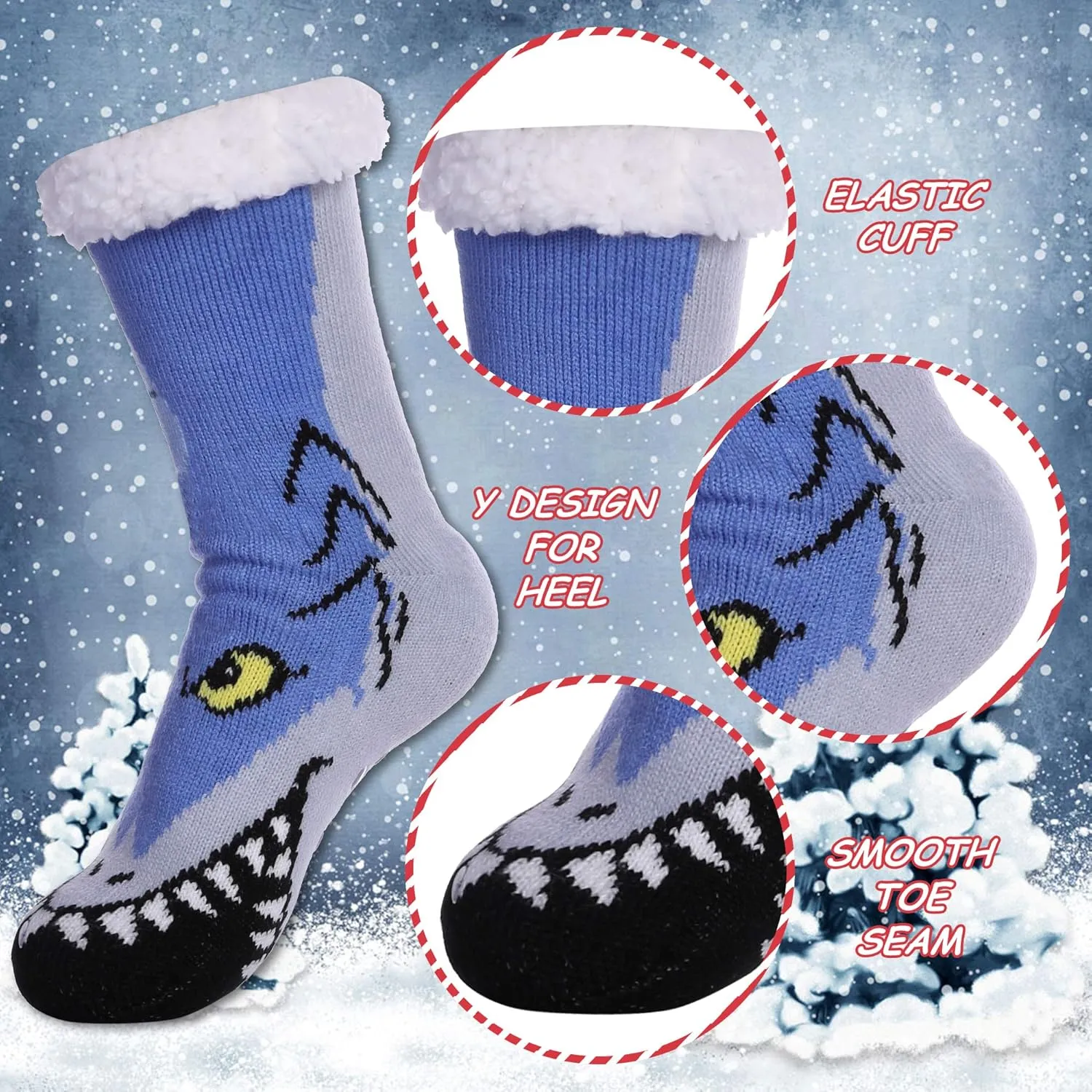 DYW Mens Slipper Socks Animal Fuzzy Non Slip Fluffy Winter Warm Soft Thick Fleece lined Thermal Home Socks