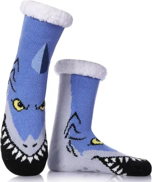 DYW Mens Slipper Socks Animal Fuzzy Non Slip Fluffy Winter Warm Soft Thick Fleece lined Thermal Home Socks
