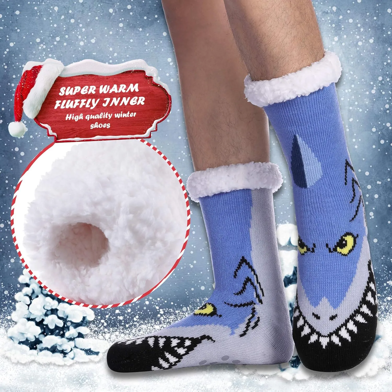 DYW Mens Slipper Socks Animal Fuzzy Non Slip Fluffy Winter Warm Soft Thick Fleece lined Thermal Home Socks