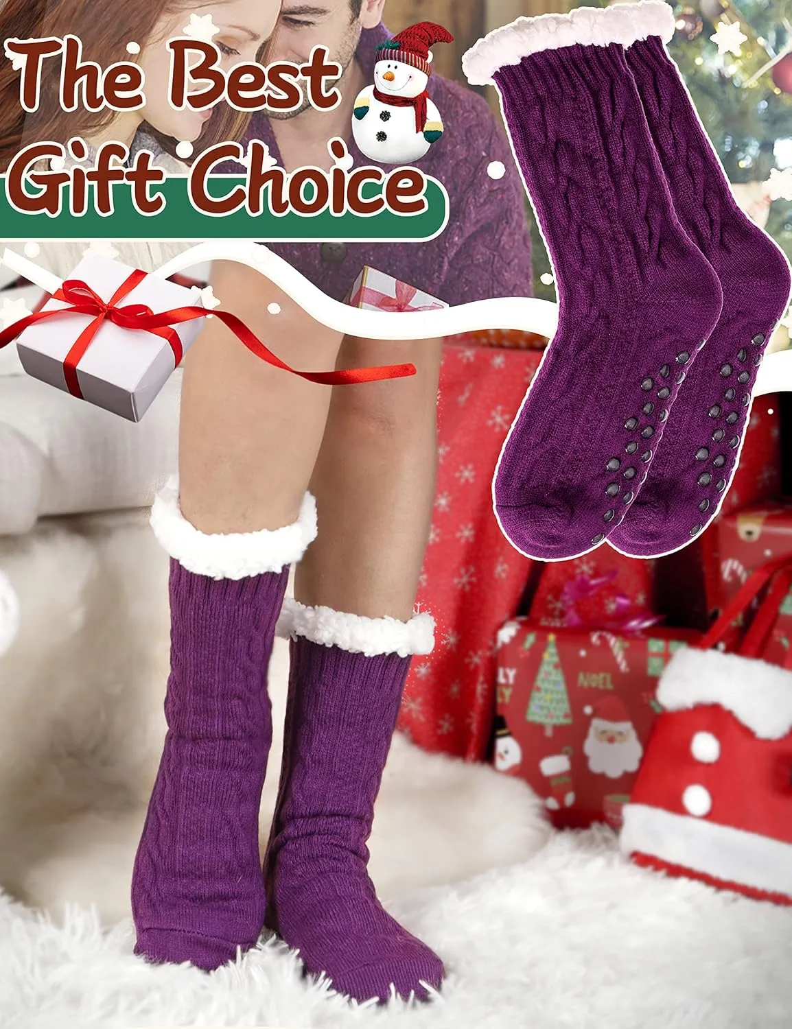 EBMORE Women Slipper Fuzzy Socks Fluffy Cozy Cabin Warm Winter Soft Thick Comfy Fleece Non Slip Home Socks
