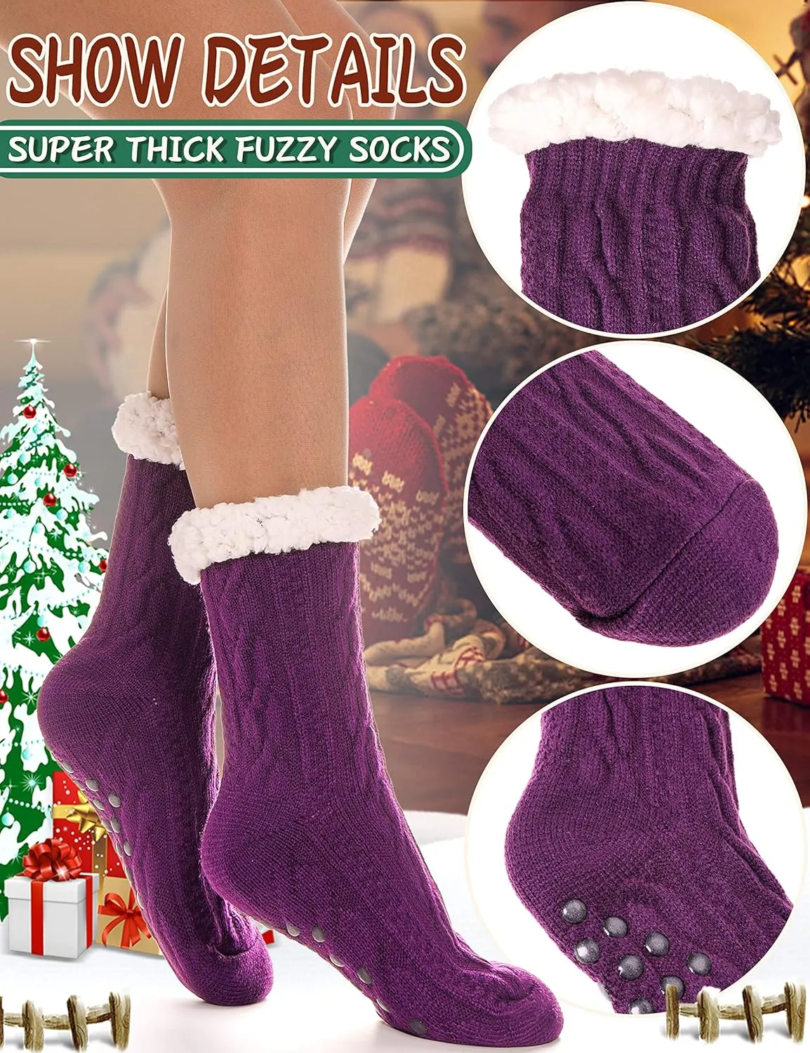 EBMORE Women Slipper Fuzzy Socks Fluffy Cozy Cabin Warm Winter Soft Thick Comfy Fleece Non Slip Home Socks
